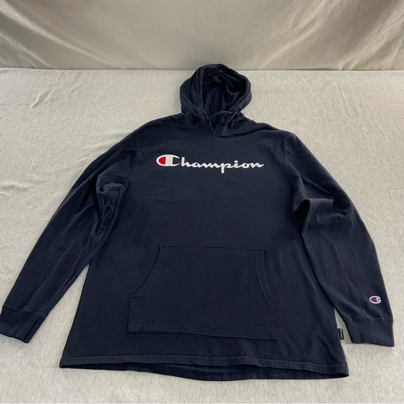 CHAMPION 100% COTTON MEN’S PULLOVER HOODED SWEATSHIRT LIGHTWEIGHT SIZE: XL NAVY - Picture 1 of 14